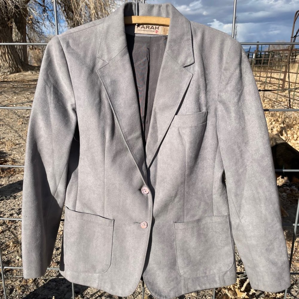 Vtg Farah Women's Polyester-suede Grey Blazer EU Size 12